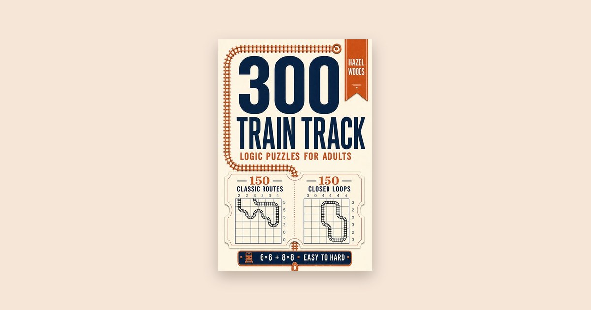 Cover of 300 Train Track Logic Puzzles for Adults by Hazel Woods