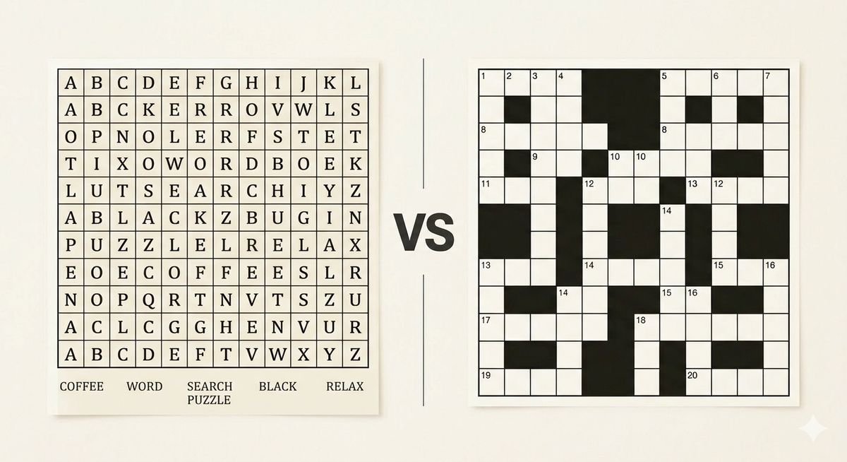 Word search grid versus crossword grid side by side