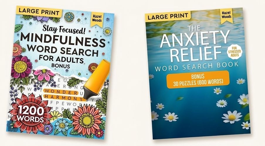 The two free bonus books: Stay Focused! Mindfulness Word Search and The Anxiety Relief Word Search Book